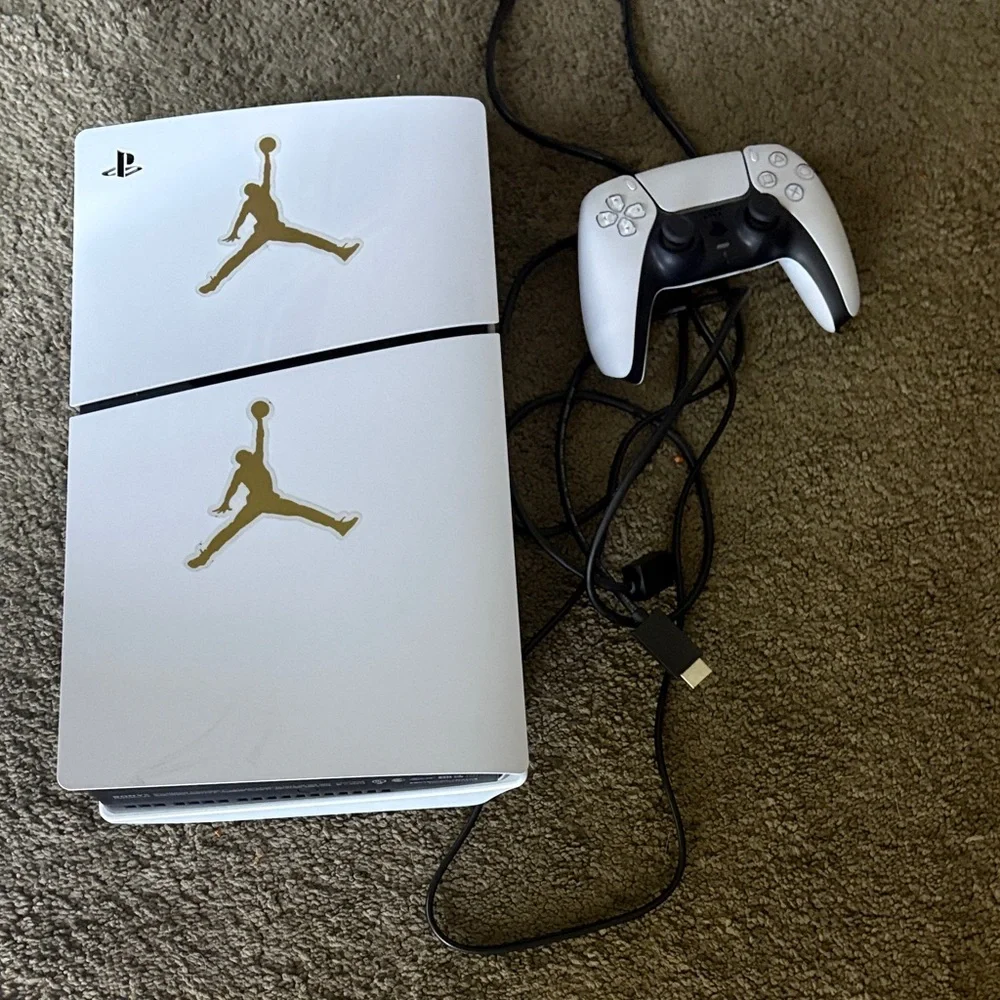 Sony Console with Controller - White and Gold Accents